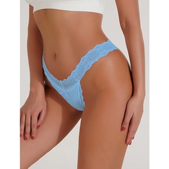 Milumia Women Sexy Panties Lace Cut Out Thongs Mid Waist Underwear Sky Blue - Picture 2 of 7